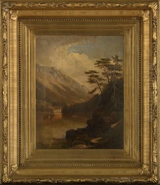 View Of A Fisherman On A Mountain Lake Oil Painting by William F. Porter