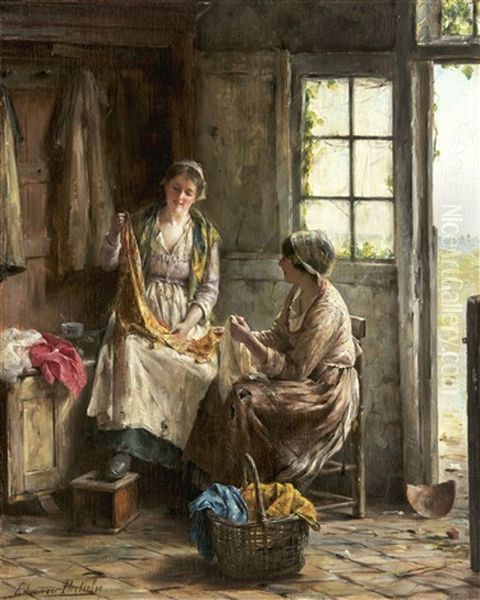 At The Dressmaker's Oil Painting by Edward Antoon Portielje