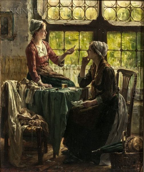 A Pause In The Afternoon's Sewing Oil Painting by Edward Antoon Portielje