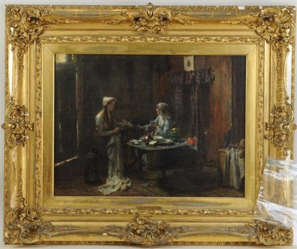 Tea Break With Baby Oil Painting by Edward Antoon Portielje