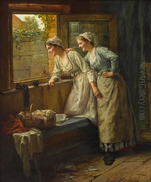 An Amusing Sight Oil Painting by Edward Antoon Portielje