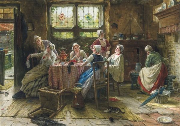 Tea Time (1912) Oil Painting by Edward Antoon Portielje