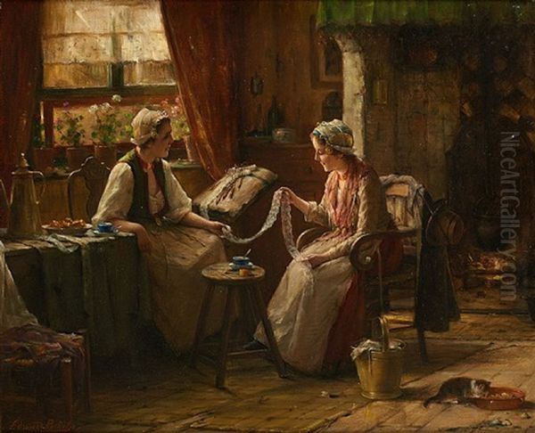 La Visite A La Denteliere Oil Painting by Edward Antoon Portielje