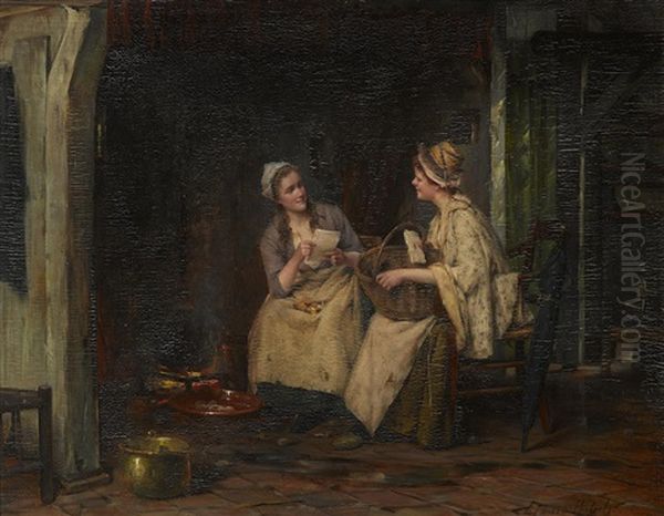 News From Afar Oil Painting by Edward Antoon Portielje