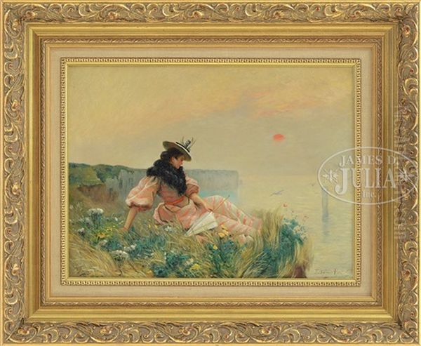 Idle Moment By The Sea Oil Painting by Edward Antoon Portielje