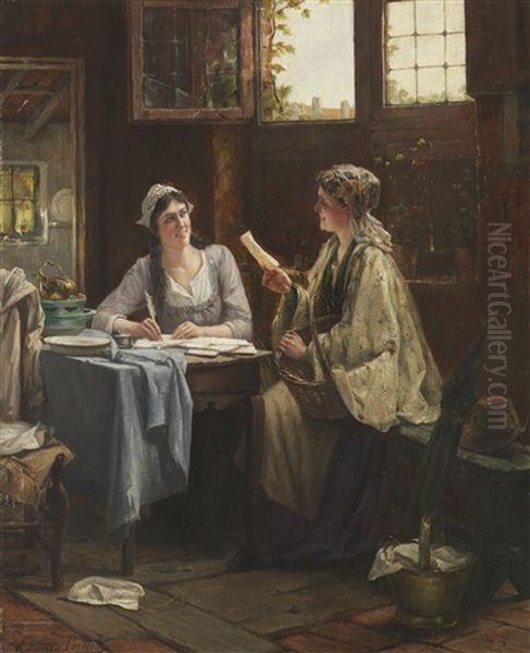 Der Brief Oil Painting by Edward Antoon Portielje