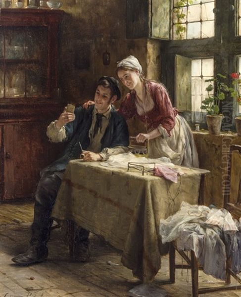 Domestic Happiness Oil Painting by Edward Antoon Portielje