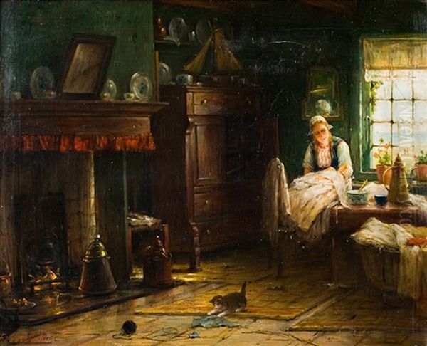 Zelandaise Dans Un Interieur Oil Painting by Edward Antoon Portielje