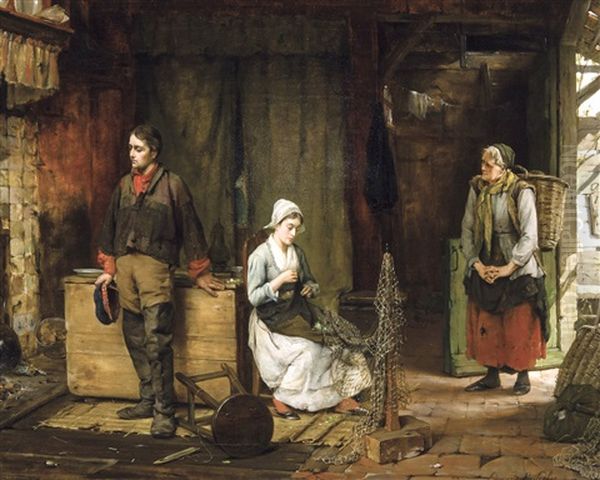 Ramandeuse De Filets Oil Painting by Edward Antoon Portielje