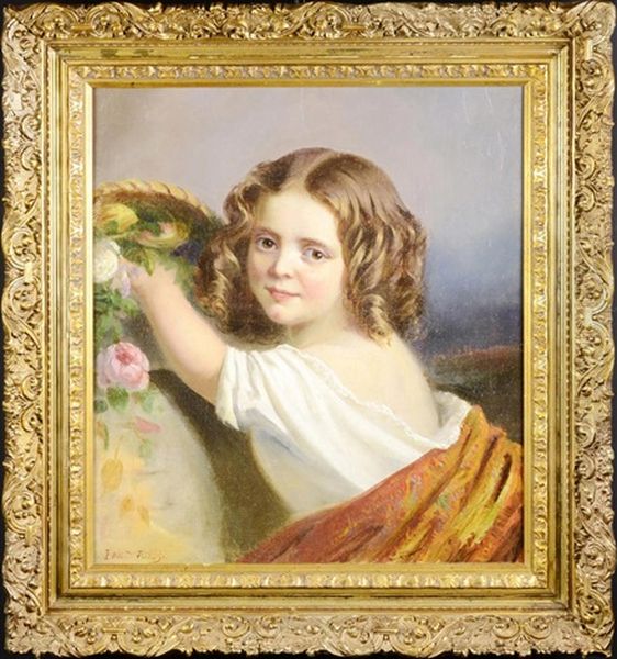 Little Girl Oil Painting by Edward Antoon Portielje