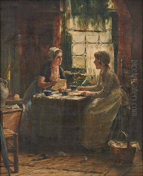 L'ecriture De La Lettre Oil Painting by Edward Antoon Portielje