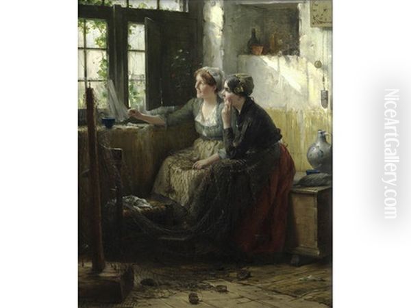 Gazing Out The Window Oil Painting by Edward Antoon Portielje