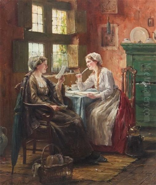 Penning A Letter Oil Painting by Edward Antoon Portielje