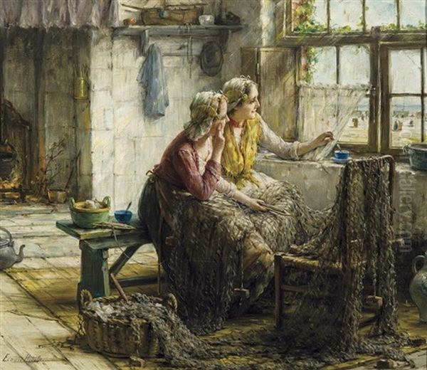 Les Amies Oil Painting by Edward Antoon Portielje