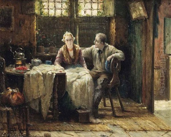 A Pleasent Surprise Oil Painting by Edward Antoon Portielje