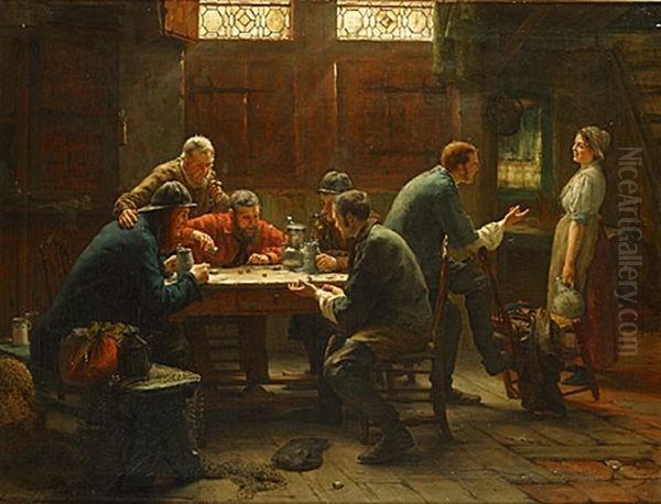 De Dobbelaars Oil Painting by Edward Antoon Portielje