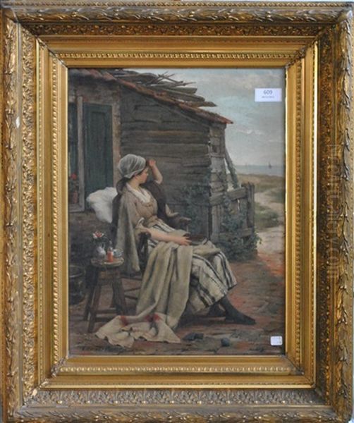 L'attente Du Pecheur Oil Painting by Edward Antoon Portielje