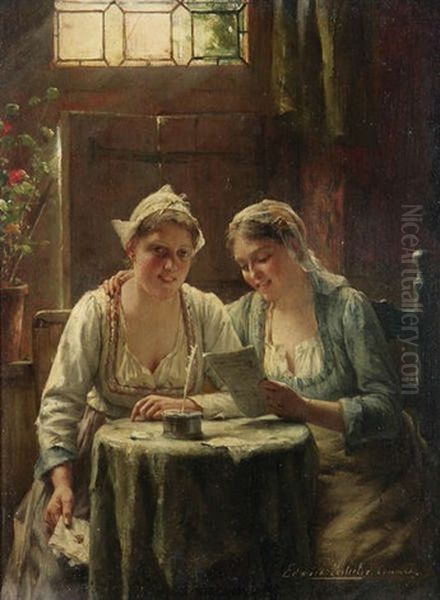 La Lettre D'amour Oil Painting by Edward Antoon Portielje