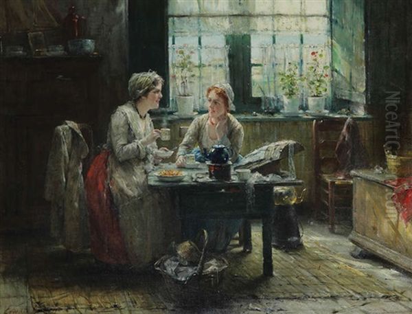 La Pause-cafe Oil Painting by Edward Antoon Portielje