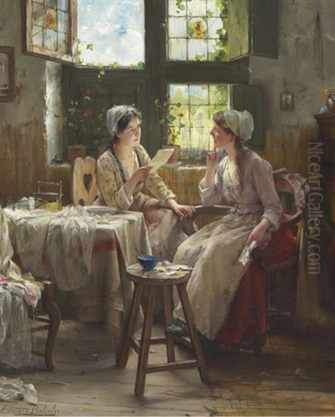 The Good News Oil Painting by Edward Antoon Portielje