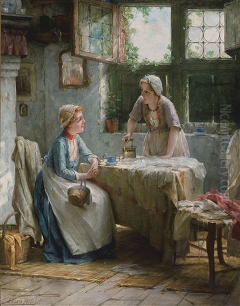 La Conversation Oil Painting by Edward Antoon Portielje