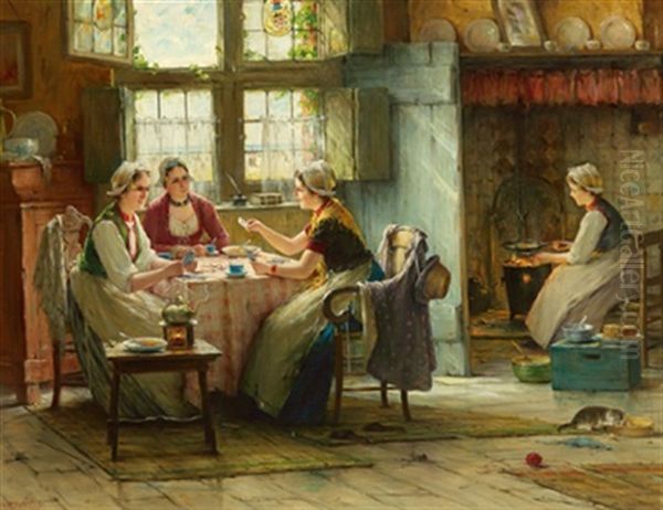 Das Kartenspiel Oil Painting by Edward Antoon Portielje