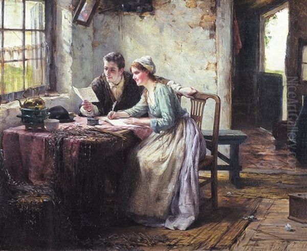 De Brief - La Lettre Oil Painting by Edward Antoon Portielje