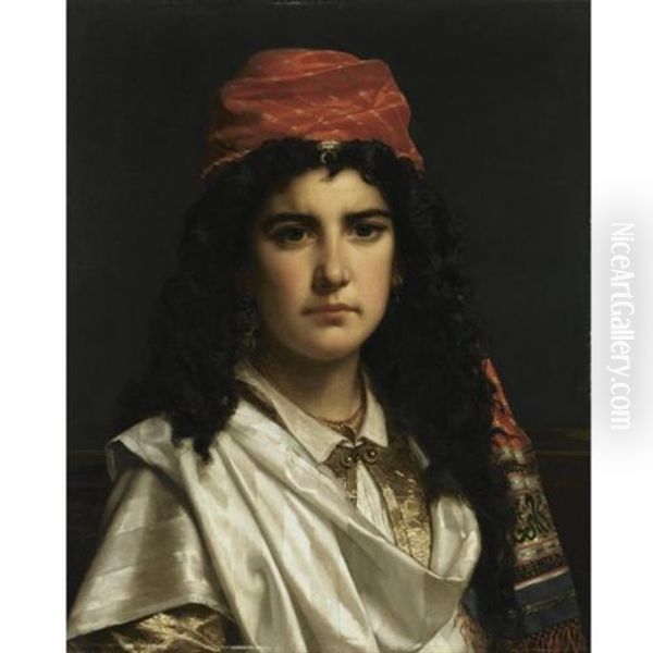 A Young Turkish Girl Oil Painting by Edward Antoon Portielje