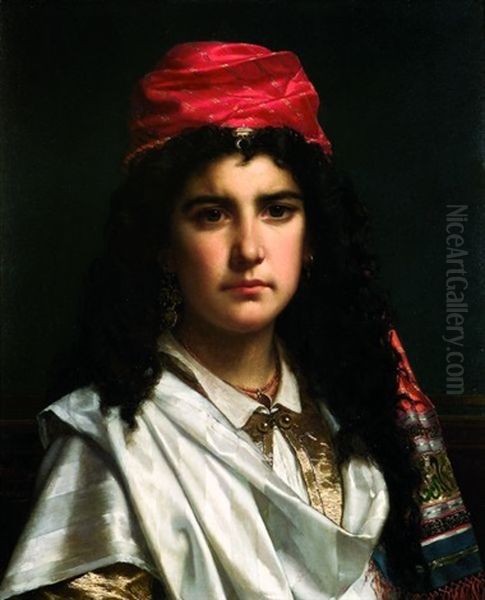 Orientale Au Fichu Rouge Oil Painting by Edward Antoon Portielje