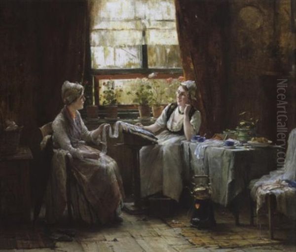 Zeeuws Interieur Met Kantklosster Oil Painting by Edward Antoon Portielje