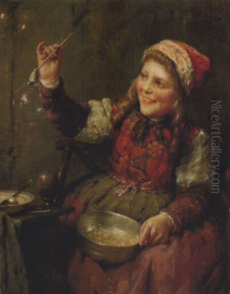 Jeune Zelandaise Soufflant Des Bulles De Savon by Edward Antoon Portielje