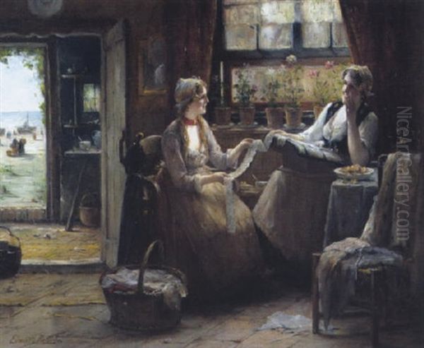 De Kantwerkster Oil Painting by Edward Antoon Portielje