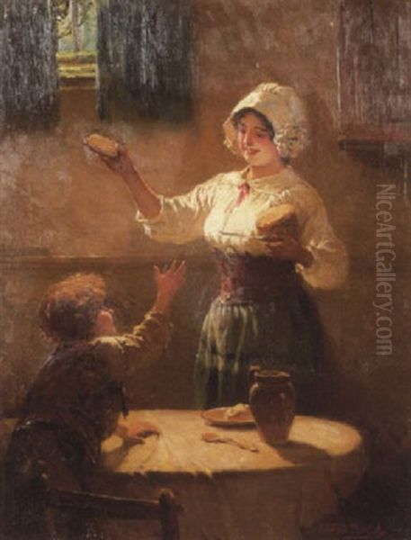 An Interior With Mother And Child Oil Painting by Edward Antoon Portielje