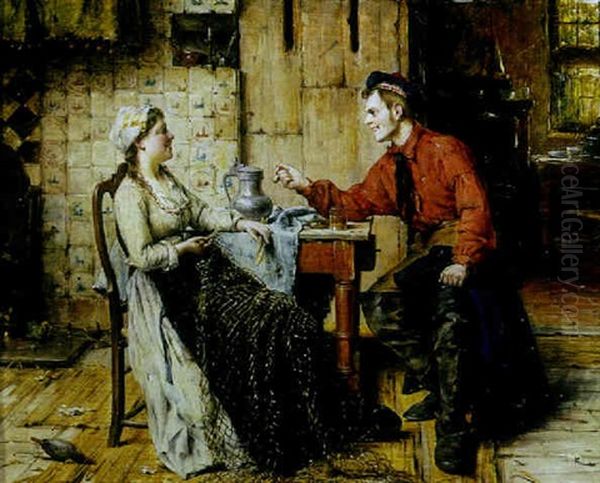 A Flirtatious Moment Oil Painting by Edward Antoon Portielje