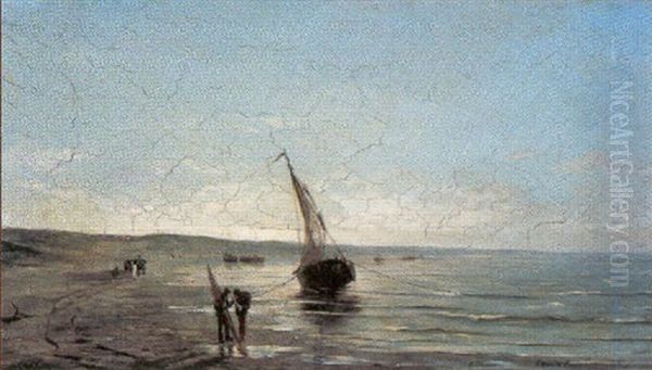 Strandgezicht Met Vissers Oil Painting by Edward Antoon Portielje