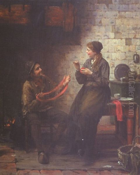 Winding Wool Oil Painting by Edward Antoon Portielje