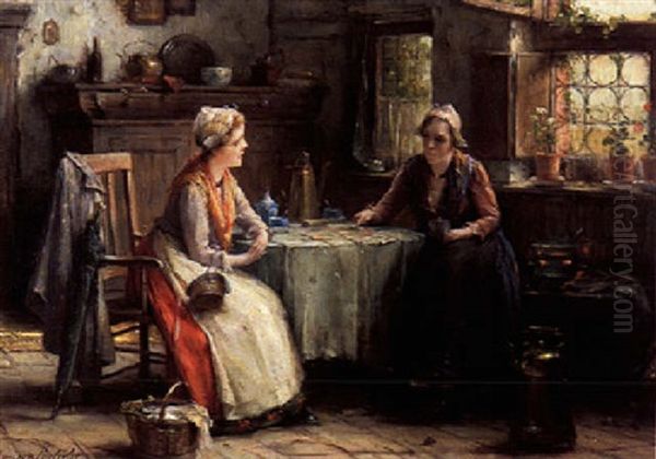 Joueuses De Cartes Oil Painting by Edward Antoon Portielje