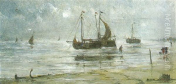 Vissersboten Aan Het Strand Oil Painting by Edward Antoon Portielje