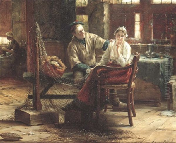 The Fisherman's Courtship Oil Painting by Edward Antoon Portielje