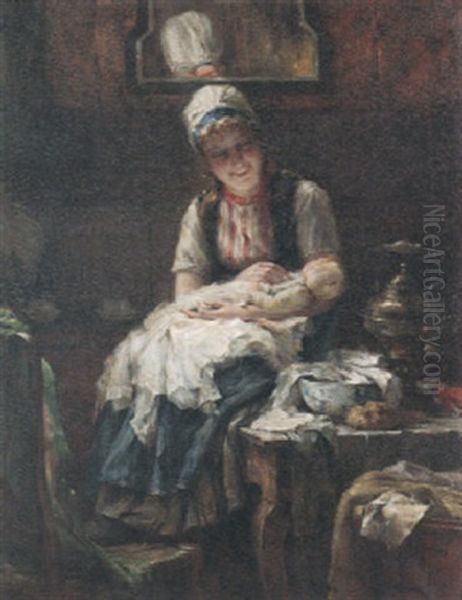 Maternite Oil Painting by Edward Antoon Portielje