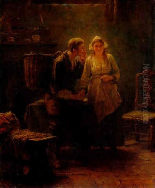 Scene D'interieur Oil Painting by Edward Antoon Portielje