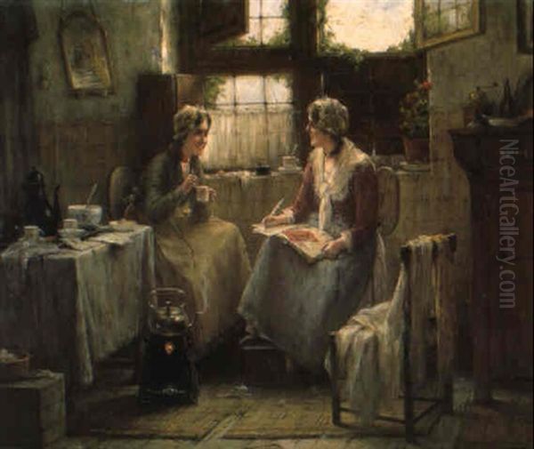 Het Thee-uurtje Oil Painting by Edward Antoon Portielje