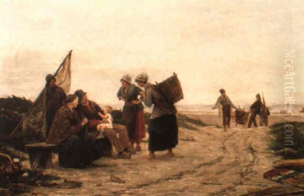 Terugkerende Vissers Oil Painting by Edward Antoon Portielje