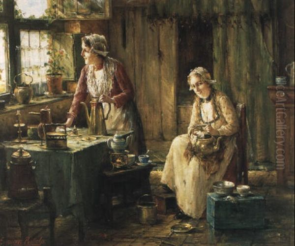 Le Jour De Nettoyage Oil Painting by Edward Antoon Portielje