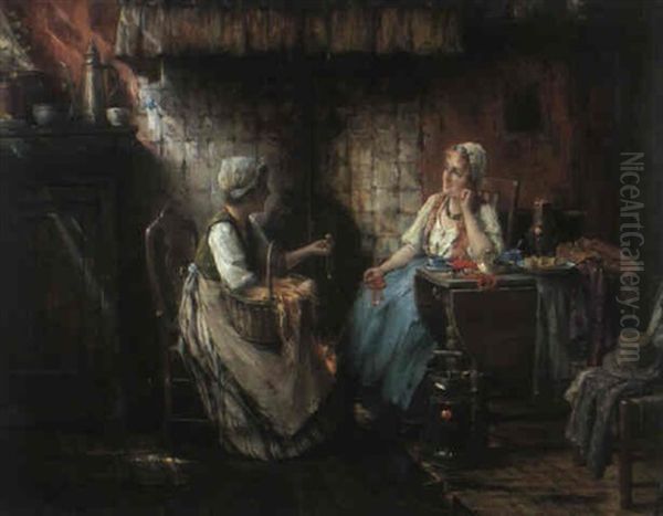 De Sieraadverkoopster Oil Painting by Edward Antoon Portielje