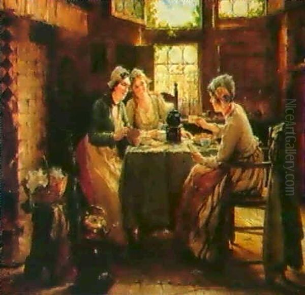 L'heure Du The                                              Het Theeuurtje Oil Painting by Edward Antoon Portielje