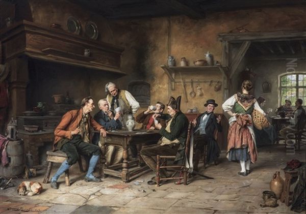 At The Tavern Oil Painting by Gerard Jozef Portielje