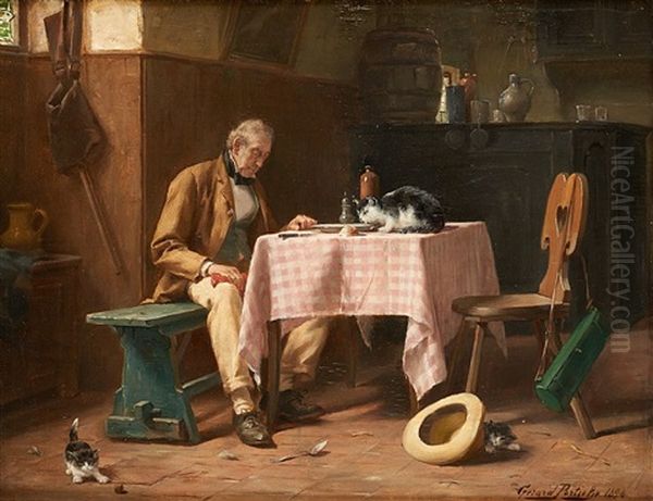 Le Chasseur Et Ses Chats Oil Painting by Gerard Jozef Portielje