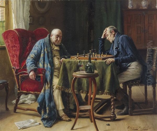 The Chess Players Oil Painting by Gerard Jozef Portielje