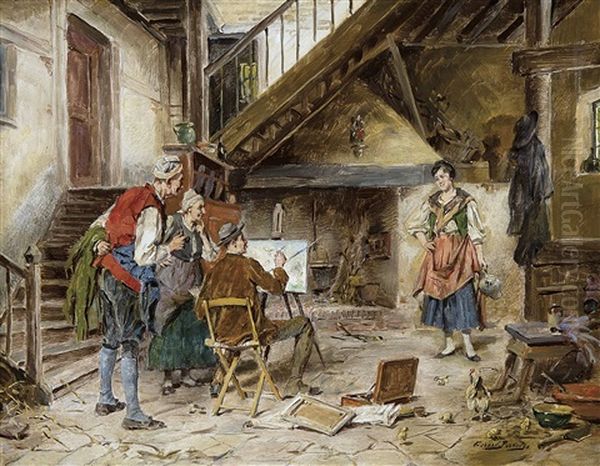 L'artiste Et Son Modele Oil Painting by Gerard Jozef Portielje